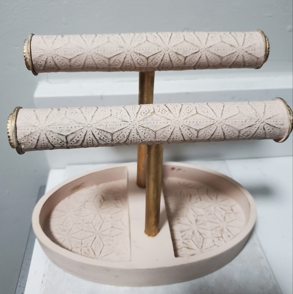 Jewelry Stand with Dusty Pink and Gold Accents and Floral Design - Picture 1 of 3
